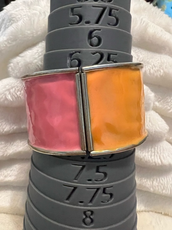 Jewelry - Pink and Orange Enamel Hinged Statement Bracelet